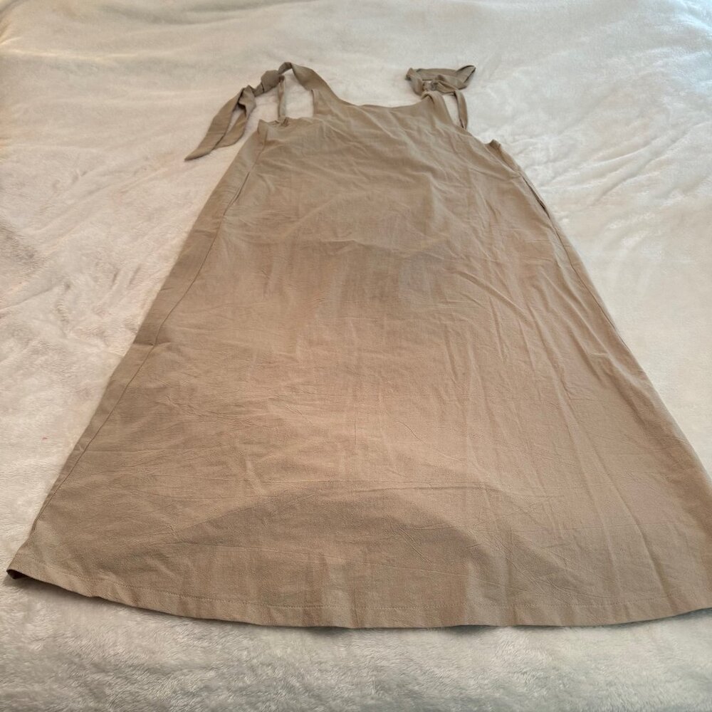 Beige/Tan Linen Look Tie Shoulder Cover Up/Summer Dress Size - One Size
